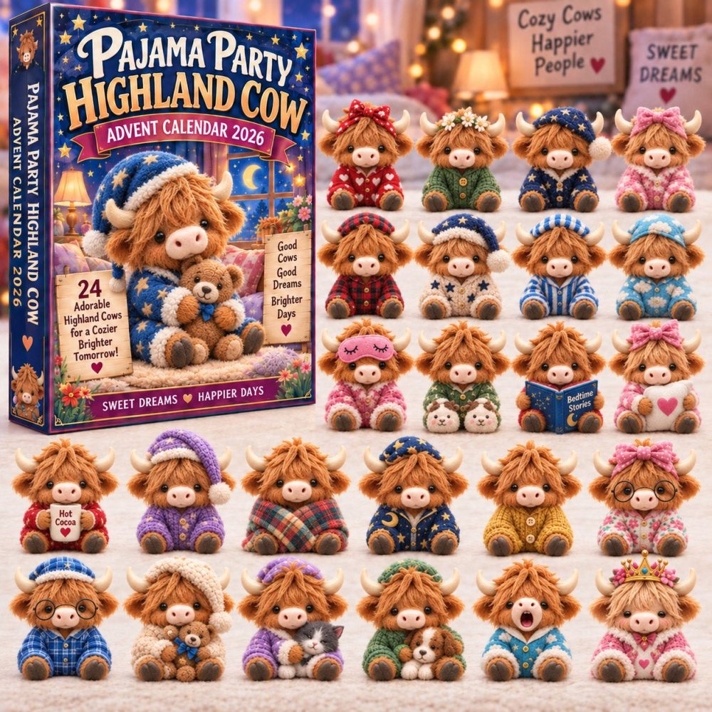 2026 Cozy Highland Cow Countdown Calendar - 24 Charming Acrylic Collectibles, Rustic Scottish Holiday Gift For Cow Lovers