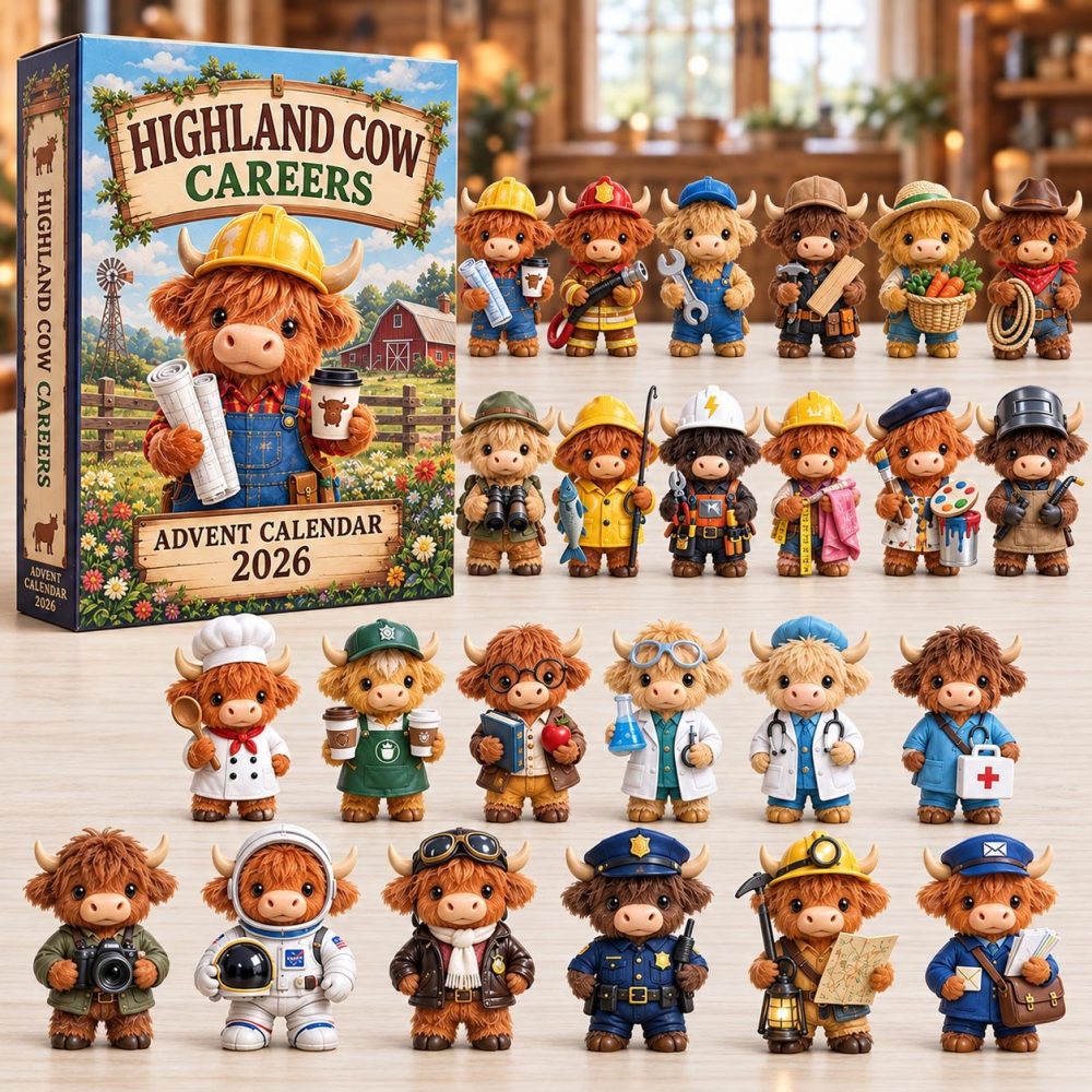 Highland Cow Careers Advent Calendar 2026 — 24-Day Playful Acrylic Charm Countdown Featuring Occupations & Farm Fun For Kids