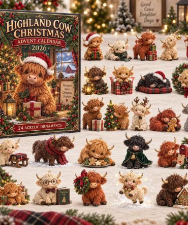 Snowy Window Highland Cow Christmas Countdown 2026 — 24-Day Acrylic Charm Advent For Cozy Farmhouse Holiday Decor & Gifts