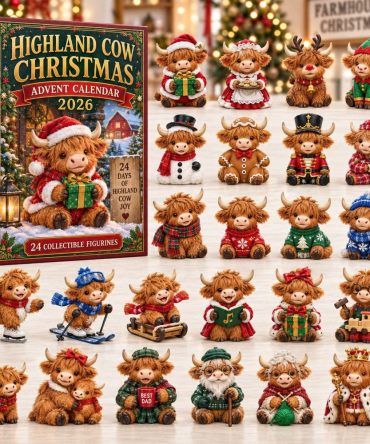 Cozy Highland Cow Christmas Countdown 2026 — 24 Rustic Acrylic Charms & Mini Ornaments, Farmhouse Holiday Gift Set