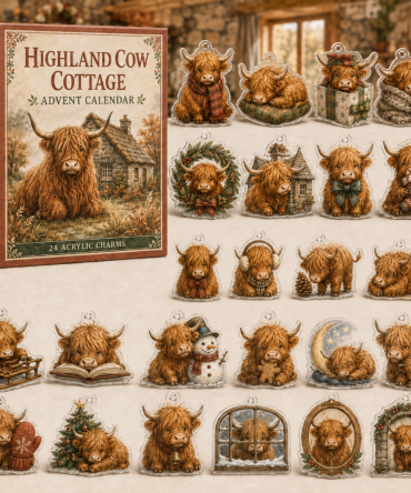 Highland Cow Cottage Countdown — 24 Acrylic Charms Advent Calendar For Farmhouse Fans, Rustic Holiday Gifts