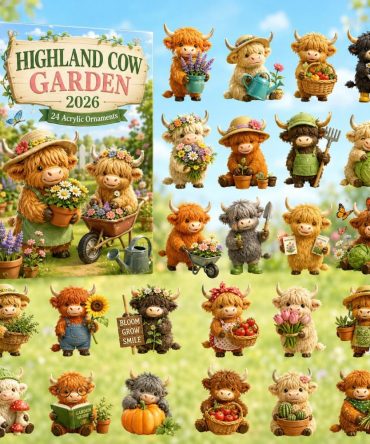 2026 Highland Cow Garden Festive Countdown Calendar — 24 Acrylic Garden Cow Charms, Cute Rustic Gift For Gardeners & Cow Fans
