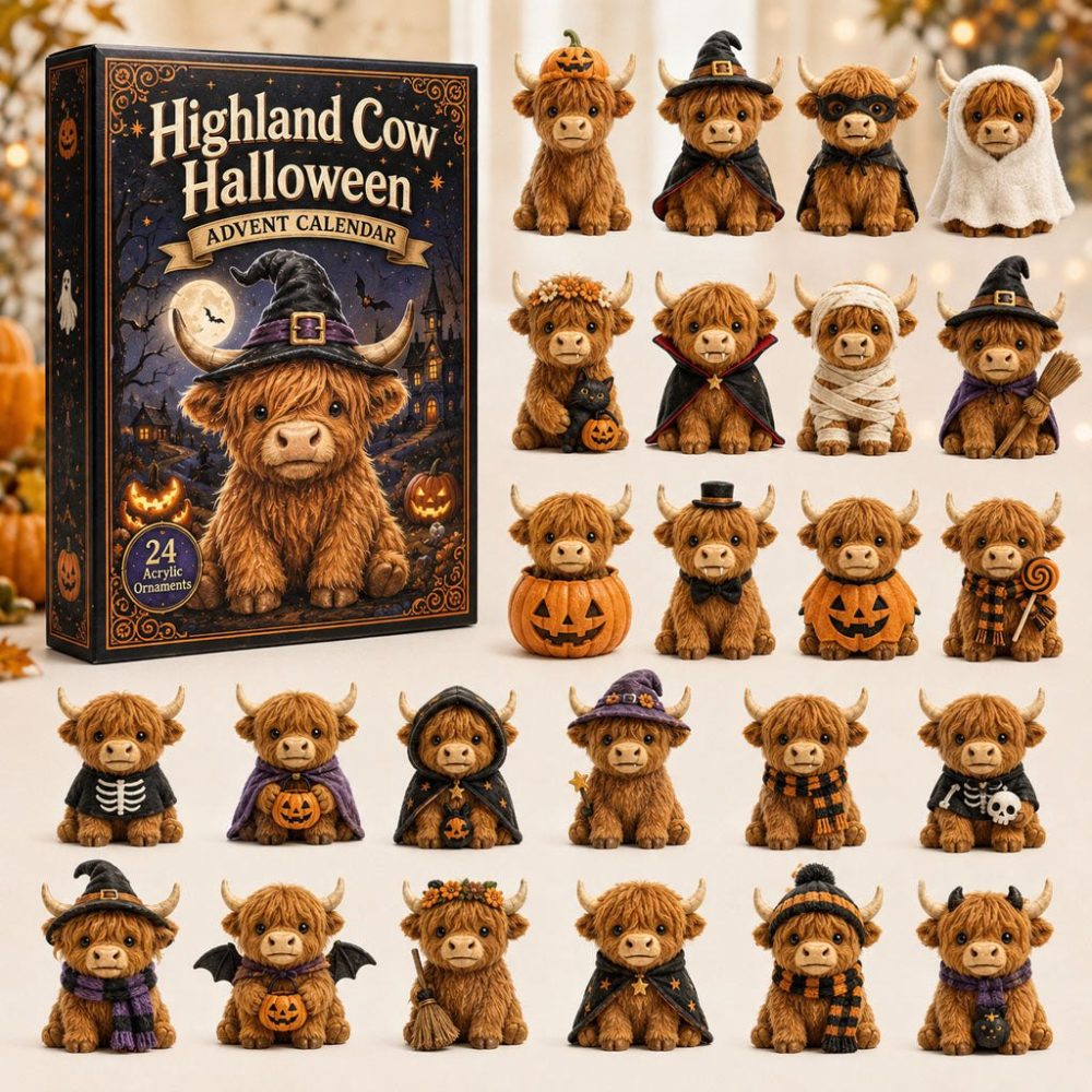 Highland Cow Halloween Advent Calendar 2026 - 24-Day Cute Spooky Countdown With Acrylic Charms For Farm Fans