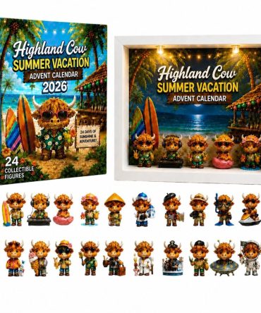 Highland Cow Summer Vacation Advent 2026 – 24-Day Acrylic Charm Calendar With Cute Cow Travel & Beach Icons