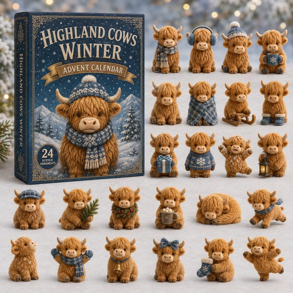 Highland Cow Winter 2026 Advent Calendar — 24 Acrylic Charms, Cozy Holiday Countdown Gift For Farm & Animal Enthusiasts