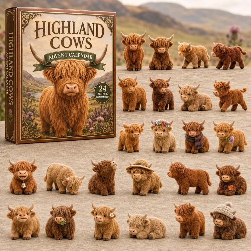 Highland Meadow Cows 2026 Advent Calendar — 24 Acrylic Charm Set, Rustic Farmhouse Countdown Gift For Animal Lovers