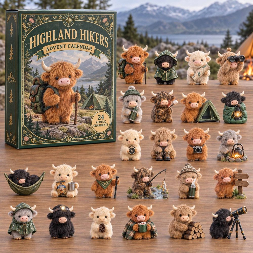 Highland Hikers 24-Day Acrylic Charm Holiday Countdown — Outdoor Adventure Advent With Scottish Trails, Boots & Nature Icons For Gift-Giving