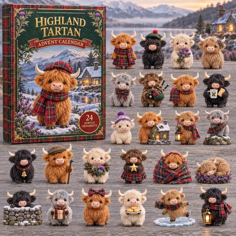 Highland Tartan 24-Day Acrylic Charm Holiday Countdown — Scottish Plaid & Tartan-Themed Advent Calendar For Traditional Festive Decor