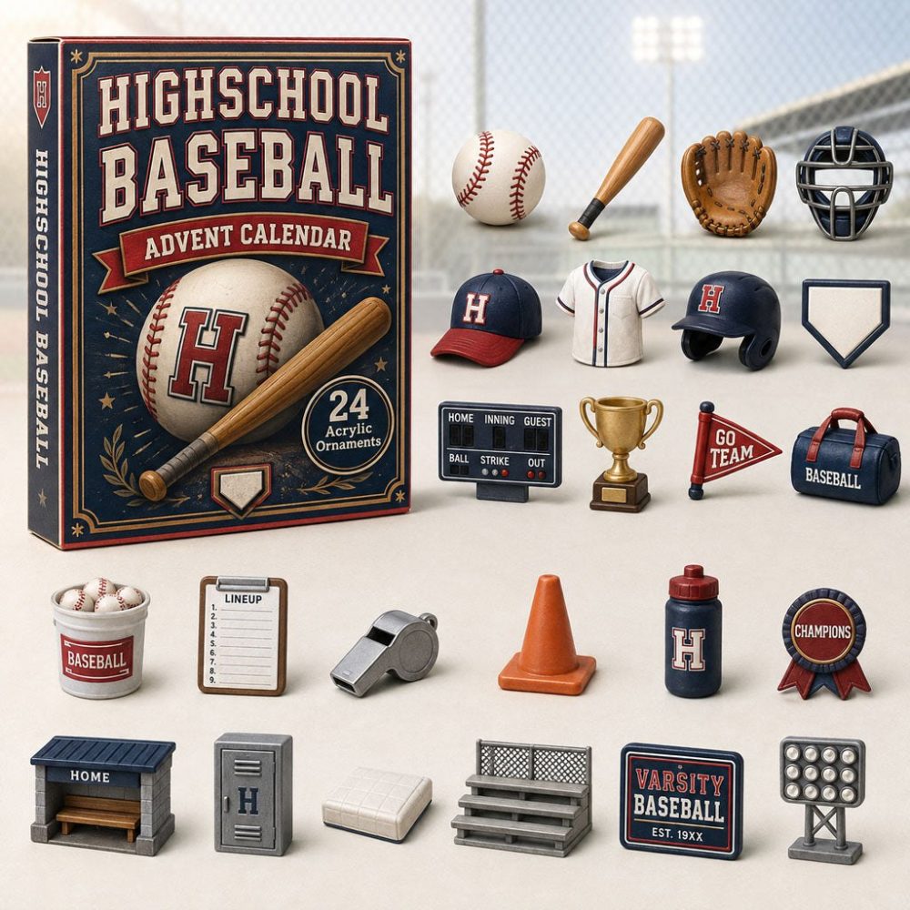 High School Baseball 24-Day Advent Calendar — Acrylic Baseball Themed Charms, Team Spirit Holiday Countdown Gift For Players & Fans