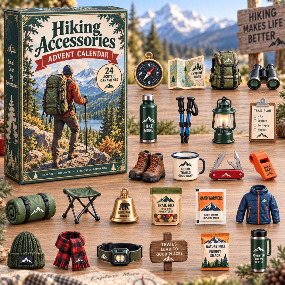 Hiking Accessories 2026 Advent Calendar — 24-Day Countdown With Detailed Acrylic Accessory Charms, Great Gift For Trekking Enthusiasts