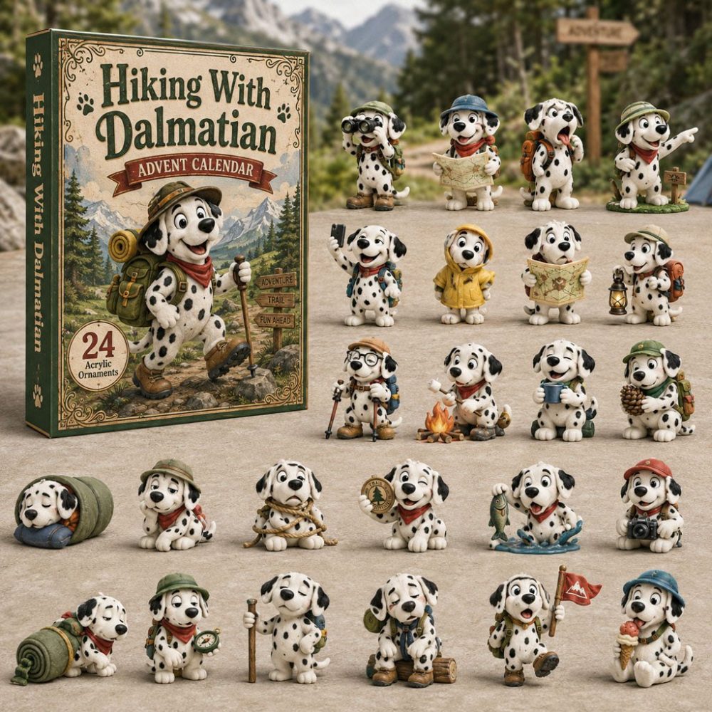 Hiking Dalmatian 2026 Advent Calendar — 24-Day Acrylic Charm Countdown With Outdoor Dog Adventure Designs