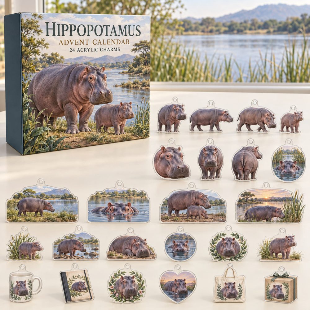 Hippopotamus River Safari Countdown — 24 Playful Acrylic Hippo Charms, Daily Surprise Advent Set Perfect For Kids & Animal Fans 2026