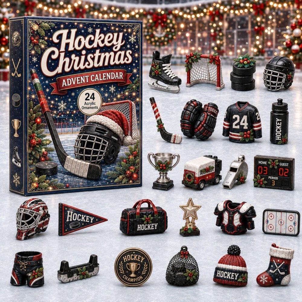 Festive Hockey Christmas Advent Calendar 2026 — 24-Day Acrylic Charm Set, Holiday Countdown For Hockey Fans & Players