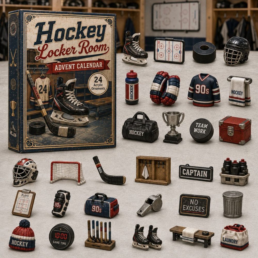 Hockey Locker Room Countdown Calendar 2026 — 24-Day Acrylic Charm Advent For Players, Coaches & Fans, Team-Themed Gifts