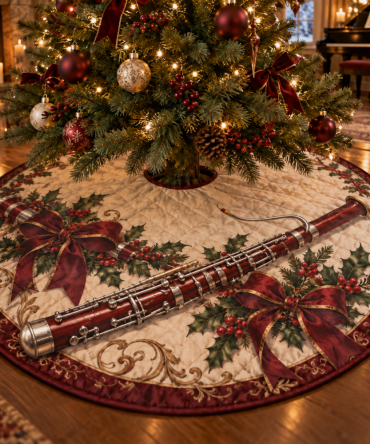 Festive Bassoon Quilted Christmas Tree Skirt - Plush Musician-Themed Holiday Tree Collar, Reversible, Machine-Washable Decor