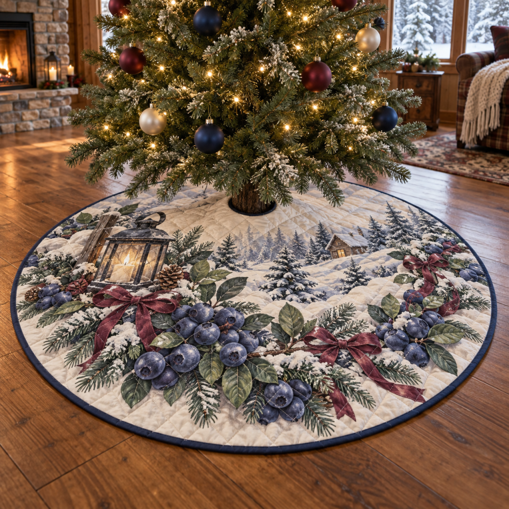 Luxurious Quilted Christmas Tree Skirt - Bilberry Holiday Print Tree Collar, 48 Inch Round, Cozy Decorative Base For Tree