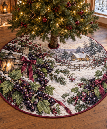 Holiday Blackcurrant Quilted Tree Skirt — Rich Jewel-Tone Festive Base Cover, Plush Quilting & Sleek Finish For Elegant Christmas Décor