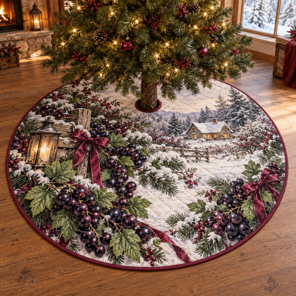 Holiday Blackcurrant Quilted Tree Skirt — Rich Jewel-Tone Festive Base Cover, Plush Quilting & Sleek Finish For Elegant Christmas Décor