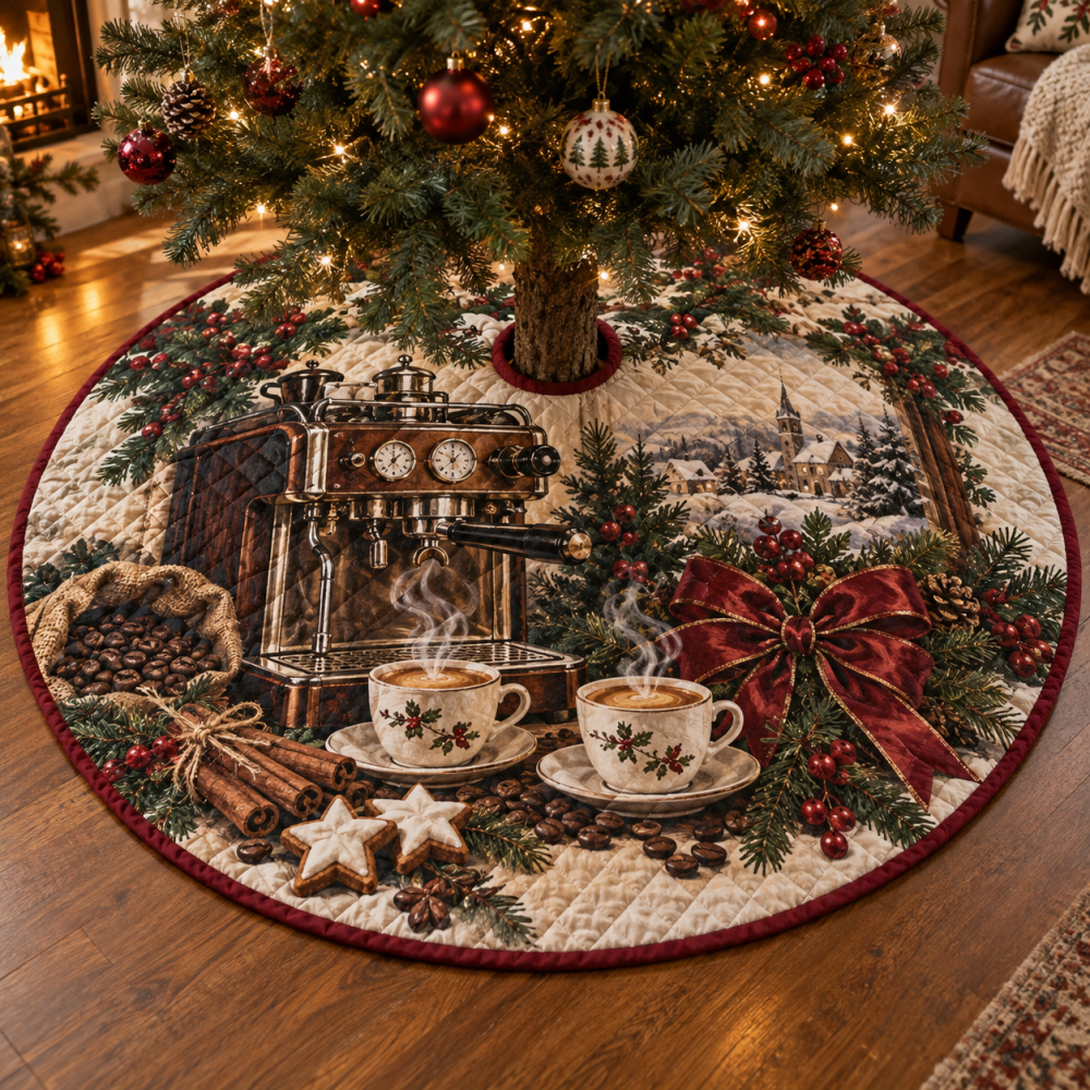 Luxurious Chocolate Espresso Quilted Tree Skirt For Christmas - Plush Holiday Floor Décor To Complete Your Festive Tree