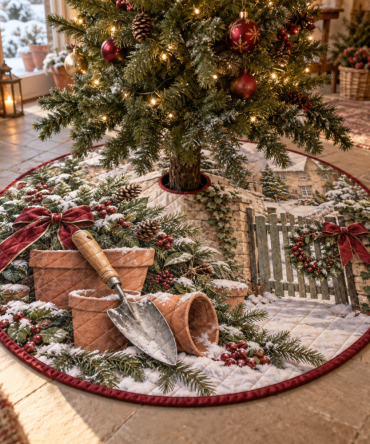 Holiday Garden Trowel Quilted Tree Skirt — Charming Gardener-Themed Christmas Base Cover, Plush Quilting & Rustic Seasonal Styling For Outdoor Lovers