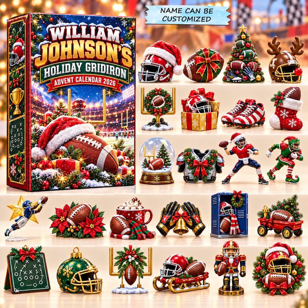 Holiday Gridiron Advent Calendar 2026 — 24-Day Football Countdown With Acrylic Charms, Perfect Fan Gift & Game-Day Decor