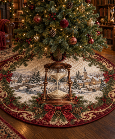 Plush Quilted Tree Skirt With Hourglass Motif - Chic Christmas Tree Base Cover, Stylish Holiday Decor & Easy Maintenance