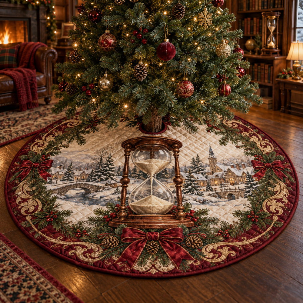 Plush Quilted Tree Skirt With Hourglass Motif - Chic Christmas Tree Base Cover, Stylish Holiday Decor & Easy Maintenance