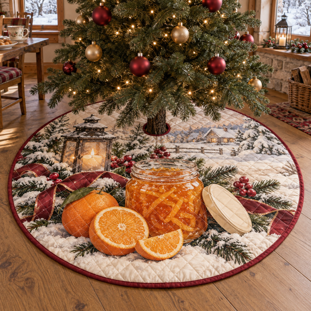 Luxurious Quilted Christmas Tree Skirt - Marmalade Holiday Print Tree Collar, 48 Inch Round, Warm Cozy Decorative Base