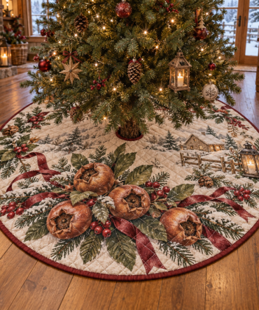 Warm Quilted Tree Skirt — Holiday Medlar Pattern, Premium Patchwork Christmas Base Cover To Enhance Festive Home Decor