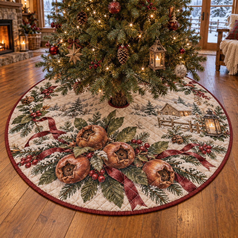 Warm Quilted Tree Skirt — Holiday Medlar Pattern, Premium Patchwork Christmas Base Cover To Enhance Festive Home Decor
