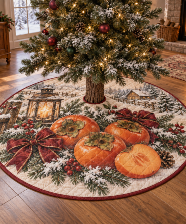 Persimmon Quilted Holiday Tree Skirt — Luxurious Festive Base Cover, Soft Padded Quilting & Machine-Washable Finish For Cozy Christmas Décor