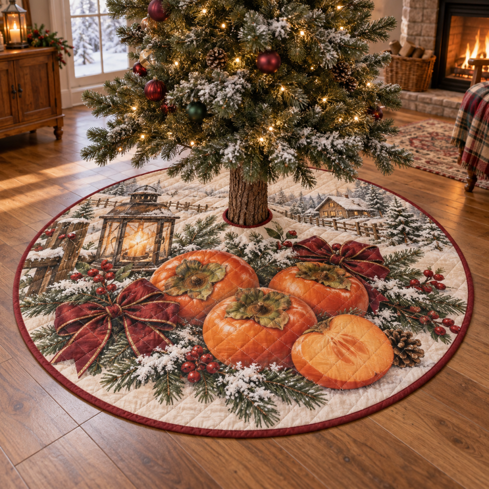 Persimmon Quilted Holiday Tree Skirt — Luxurious Festive Base Cover, Soft Padded Quilting & Machine-Washable Finish For Cozy Christmas Décor