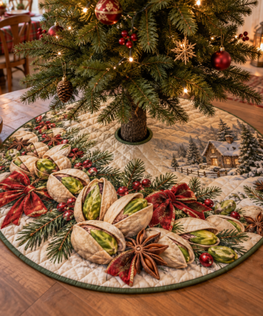 Stylish Quilted Holiday Tree Skirt With Pistachio Accents — 48" Soft Cotton Blend, Modern Festive Base, Easy-Care & Secure Fit