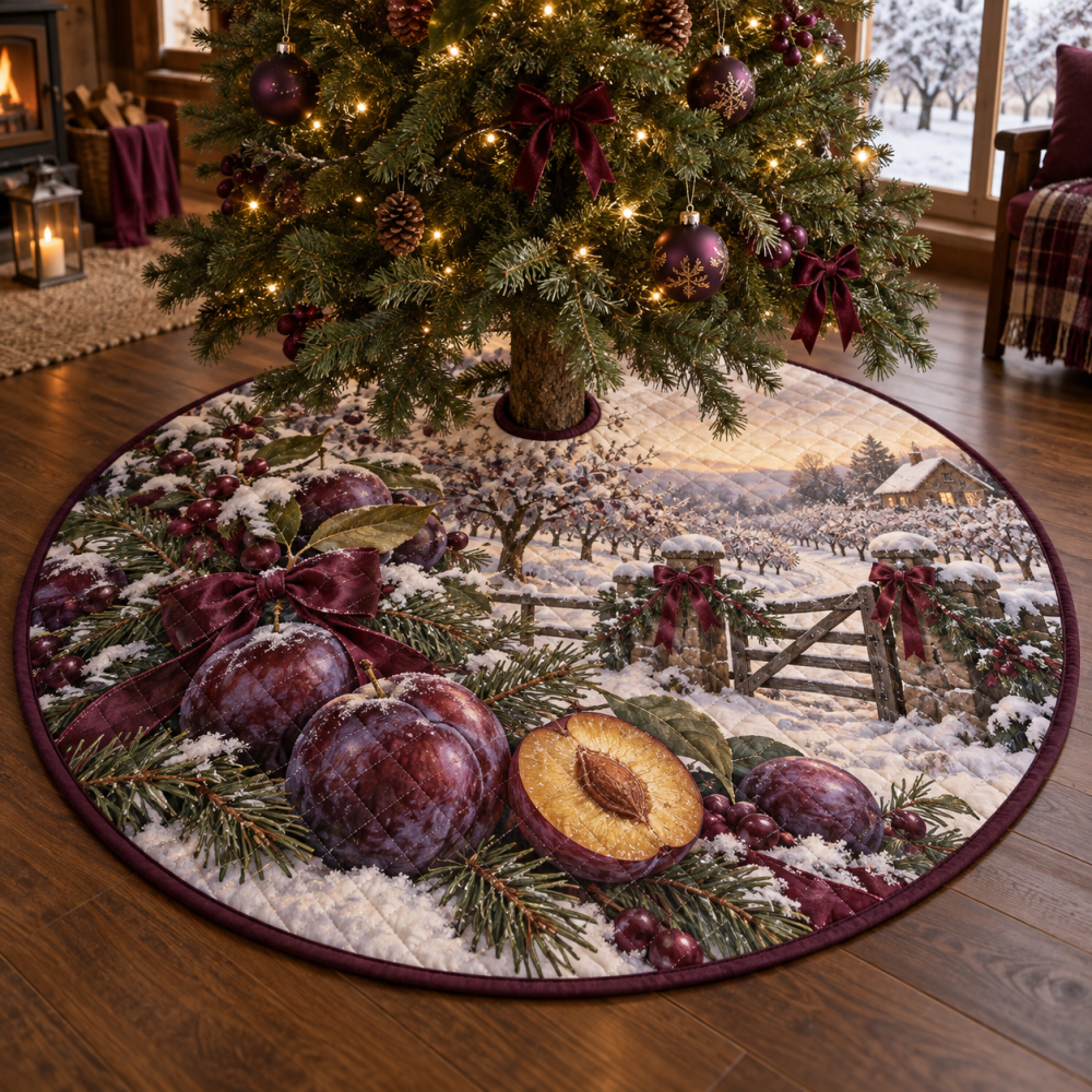 Holiday Plum Quilted Christmas Tree Skirt — Deep Rich Toned Festive Base Cover, Plush Quilting & Luxurious Seasonal Accent For Stylish Holiday Decorating