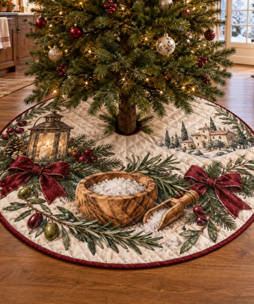 Refined Quilted Christmas Tree Skirt — Holiday Salt Cellar Motif, Luxe Patchwork Base Cover For Seasonal Entertaining & Display