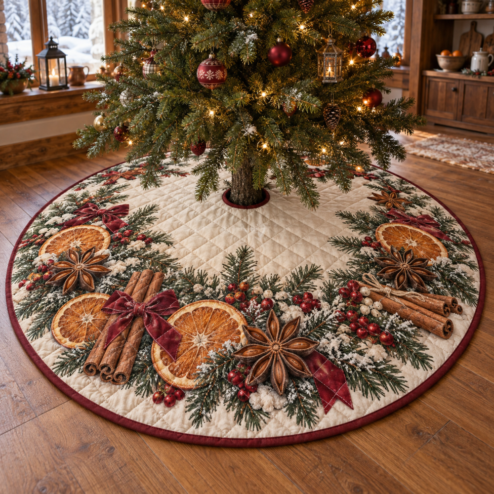 Festive Quilted Tree Skirt — Holiday Star Anise Design, Premium Patchwork Christmas Tree Base Cover For Elegant Seasonal Décor