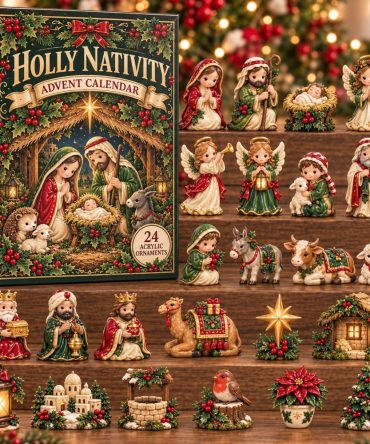 2026 Festive Holly Nativity 24-Day Advent Kit - Acrylic Charm Countdown Garland, Traditional Christmas Nativity Gift Set