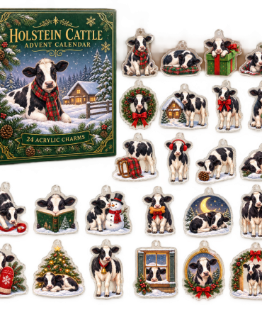 Holstein Holiday Charm Set — 24 Acrylic Countdown Charms For Dairy & Farmhouse Style, Festive Advent Ornaments & Gifts