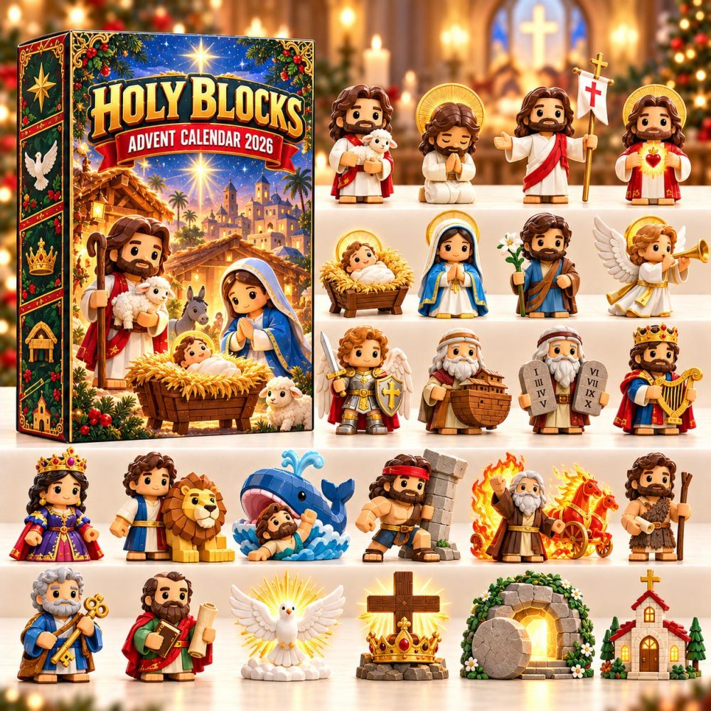 Holy Blocks Christian Advent Calendar 2026 — 24 Faith-Focused Acrylic Charms, Stackable Block Design For Kids & Families