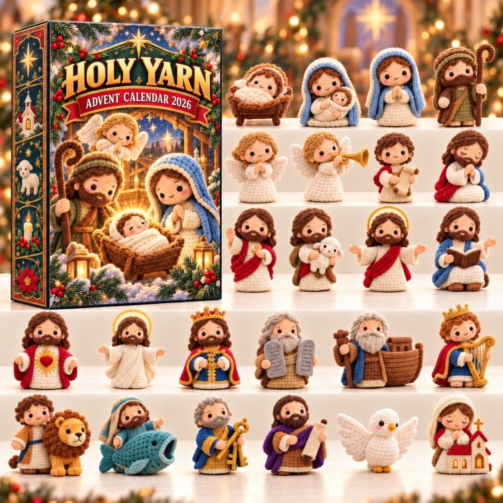 Holy Yarn Faith Advent Calendar 2026 — 24 Religious & Craft Acrylic Charms, Inspirational Countdown Gift For Knitters & Families