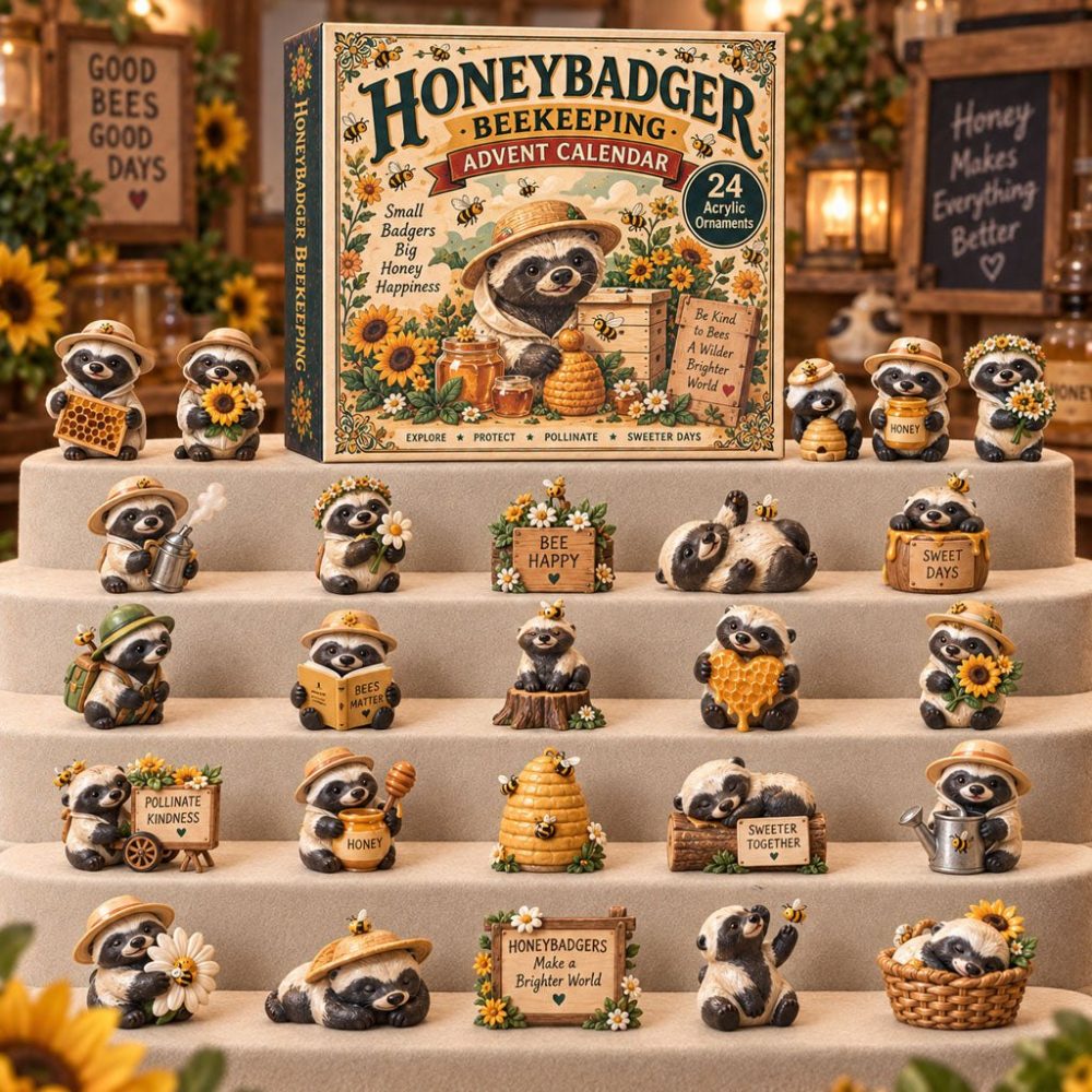 Honey Badger Beekeeping 24-Day Advent 2026 — 24 Bold Acrylic Badger & Bee Charms, Unique Gift For Beekeepers & Wildlife Fans