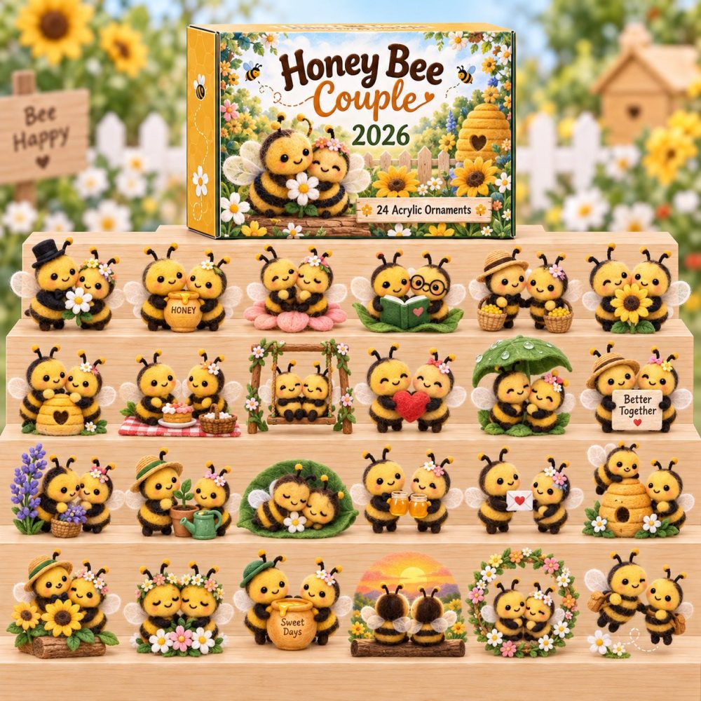 Honey Bee Couple Advent Calendar 2026 — 24 Charming Acrylic Pieces Celebrating Bee Pair Bonding , Romantic & Cute Gift