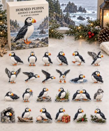 Horned Puffin 24-Day Acrylic Charm Countdown Calendar — Coastal Bird Collectible Set & Holiday Gift For Puffin Fans And Nature Lovers