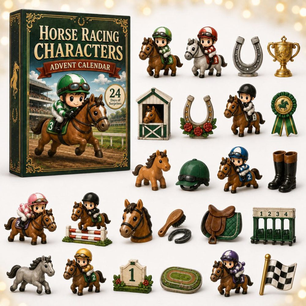 Thrilling Horse Racing Countdown 2026 - 24 Jockey & Thoroughbred Acrylic Charms, Race Day Gift For Fans