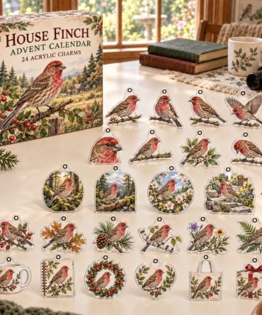 House Finch Acrylic Charm Advent Pack — 24 Holiday Countdown Ornaments, Charming Gifts For Bird Lovers & Decor