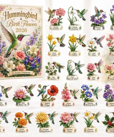 2026 Hummingbird & Birth Flowers Advent Calendar – 24-Day Acrylic Charms Countdown, Personalized Floral Keepsakes