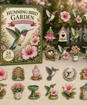 Hummingbird Garden Holiday Countdown 2026 - 24 Floral Acrylic Charms, Birdwatcher Gift & Decorative Keepsake