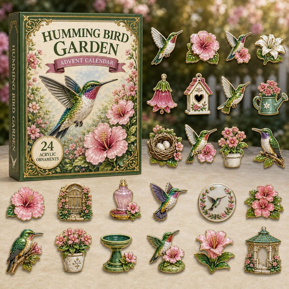 Hummingbird Garden Holiday Countdown 2026 - 24 Floral Acrylic Charms, Birdwatcher Gift & Decorative Keepsake