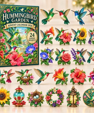 2026 Hibiscus Lantern Hummingbird Garden Countdown – 24-Day Acrylic Charms, Tropical Floral Bird-Ornament Holiday Decor