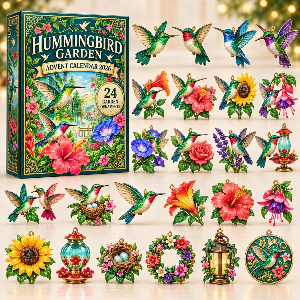 2026 Hibiscus Lantern Hummingbird Garden Countdown – 24-Day Acrylic Charms, Tropical Floral Bird-Ornament Holiday Decor